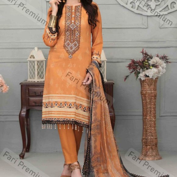 3 Piece Embroidered Banarsi Cotton Chiffon Shalwar Kameez Suit Pakistani/Indian - Picture 1 of 17